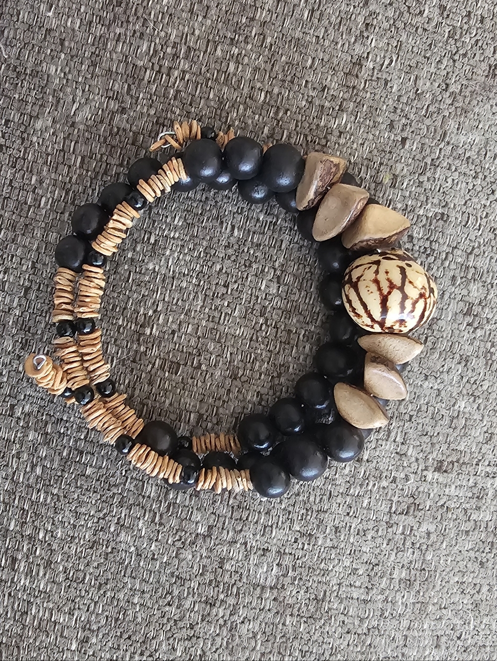 Clearance Sale! Handmade Black and Tan Beaded Stretch Bracelet